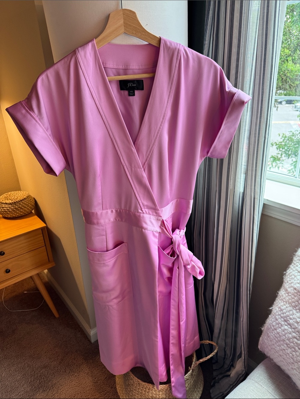 J. Crew Lavender-Pink Short Sleeve Wrap Dress with Tie